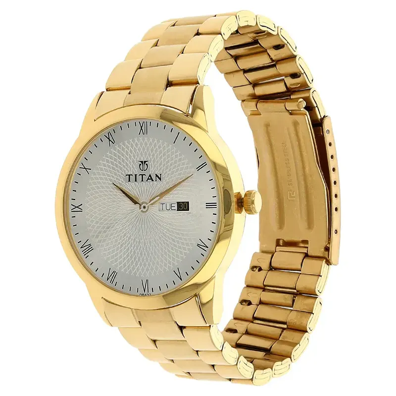 Titan Workwear Silver Dial Gold Men's Watch- 1584YM02